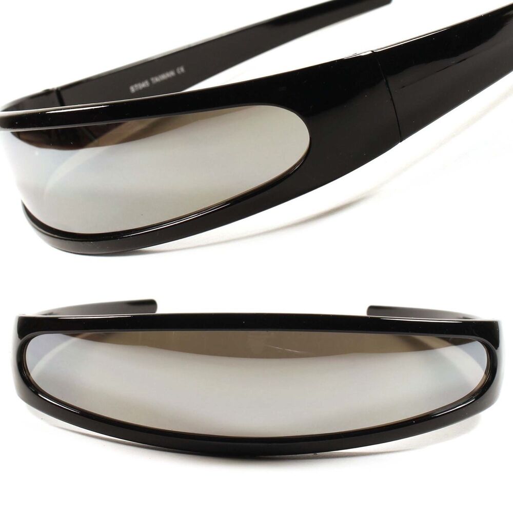 Alien Space Robot Party Rave Cyclops Mirrored Black Futuristic Sunglasses